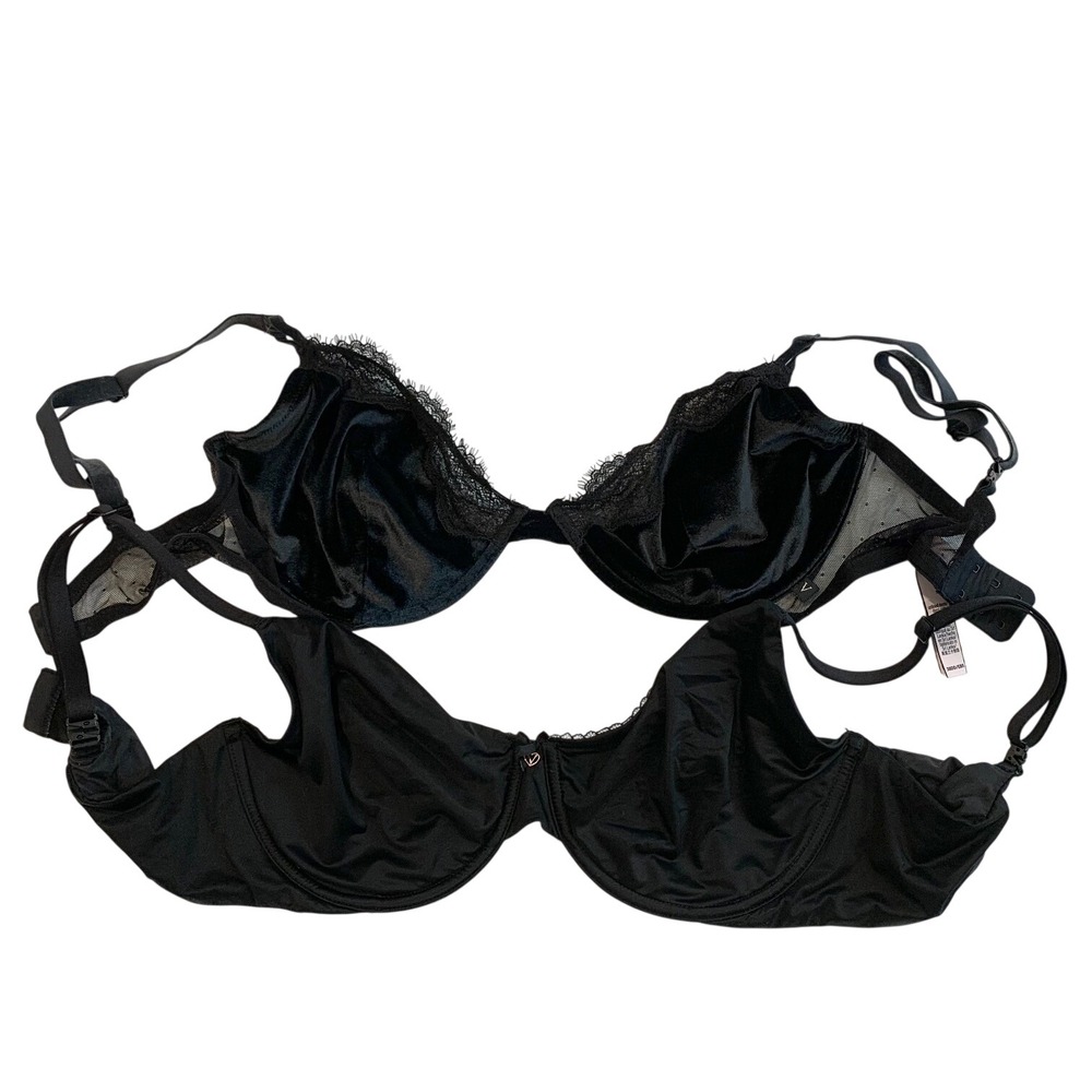 Victoria's Secret Black Bra Underwire Lot of 2 Velvet Lace Unlined 38DD